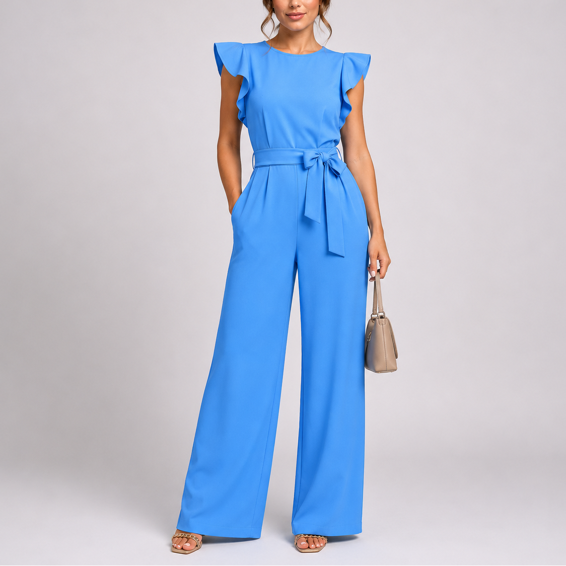 Women's Jumpsuit | Wide-Leg Design, Ruffle Sleeves, Tie Waist 1