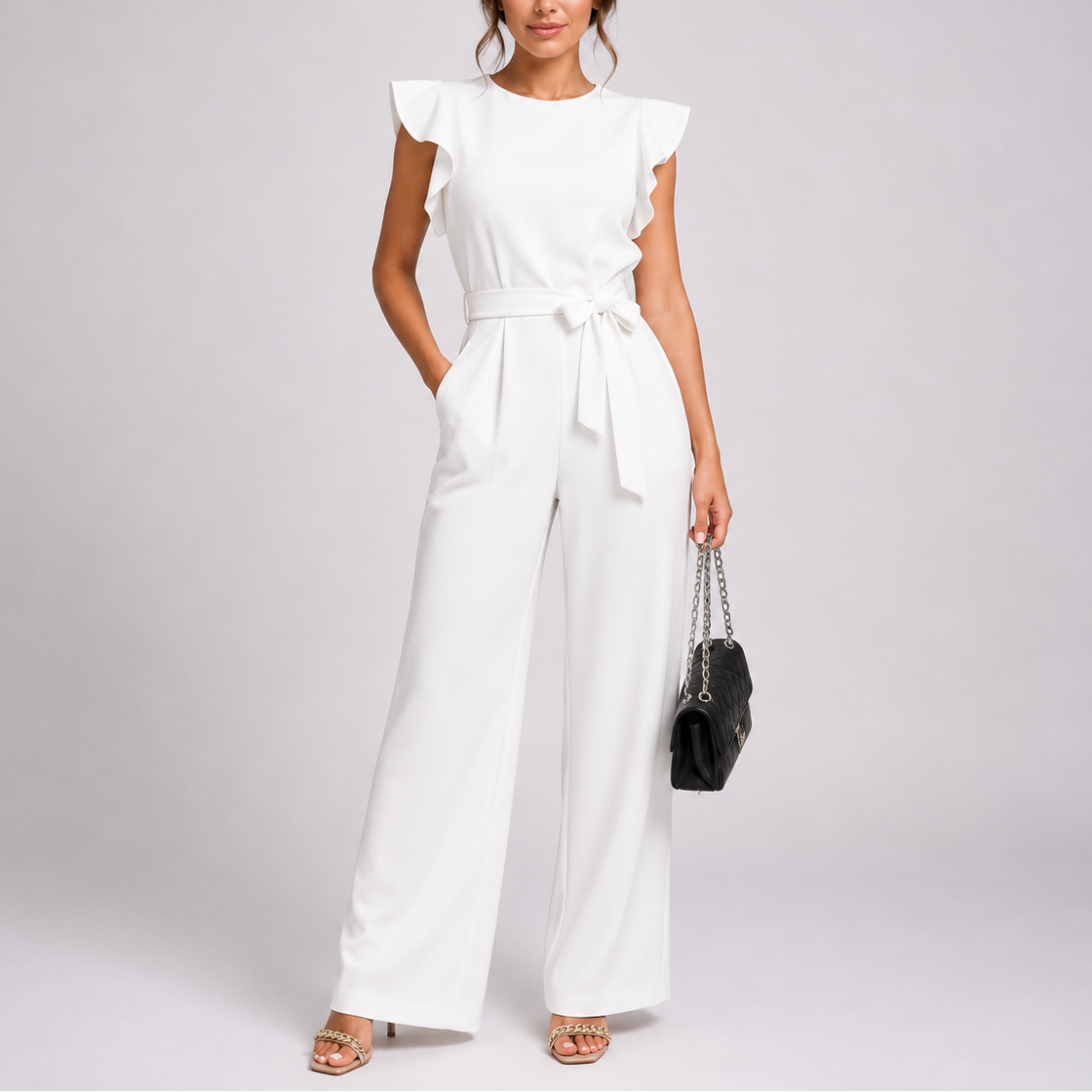 Women's Jumpsuit | Wide-Leg Design, Ruffle Sleeves, Tie Waist 2