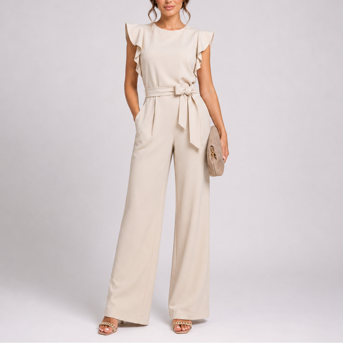 Women's Jumpsuit | Wide-Leg Design, Ruffle Sleeves, Tie Waist 3