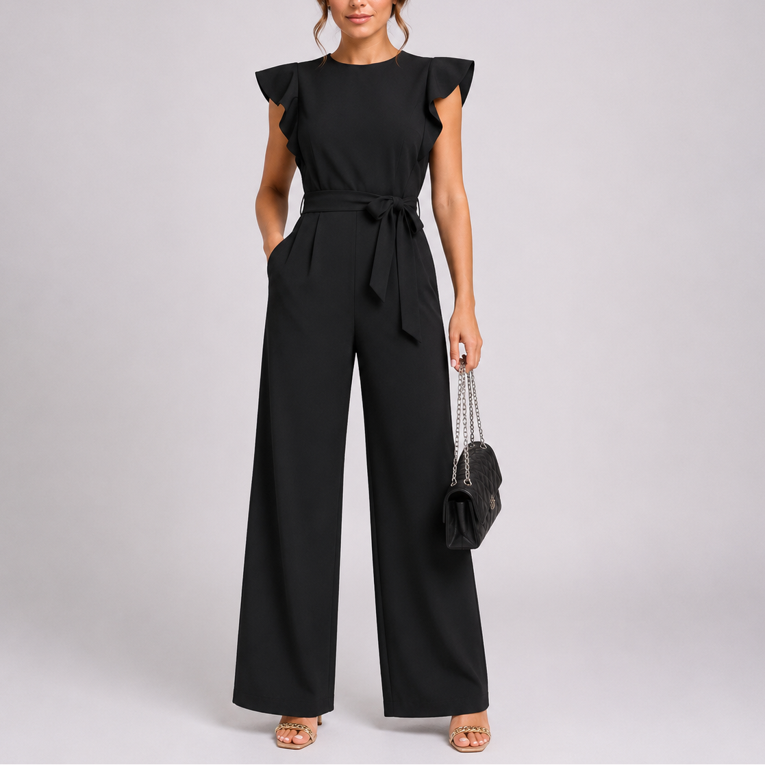 Women's Jumpsuit | Wide-Leg Design, Ruffle Sleeves, Tie Waist 4