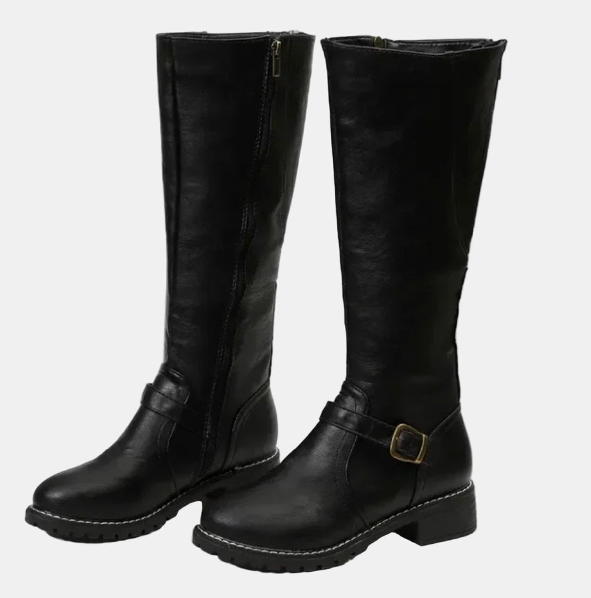 Women's Knee High Boots | Buckle-Strap, Low Block Heel, Equestrian Style 4