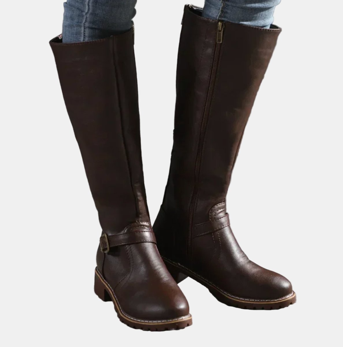 Women's Knee High Boots | Buckle-Strap, Low Block Heel, Equestrian Style 6