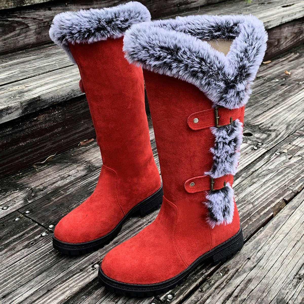 Women's Knee High Boots | Faux Suede, Plush Lining, Buckle Detail 9