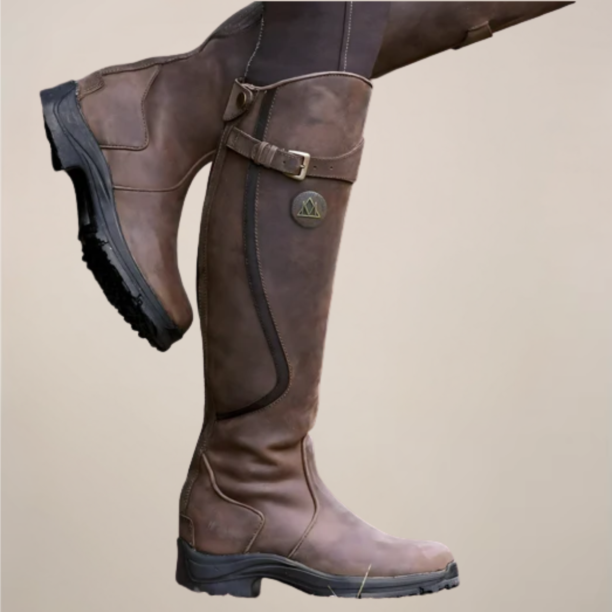 Women's Knee High Boots | Synthetic Material, Textured Sole, Side Buckle Detail 1