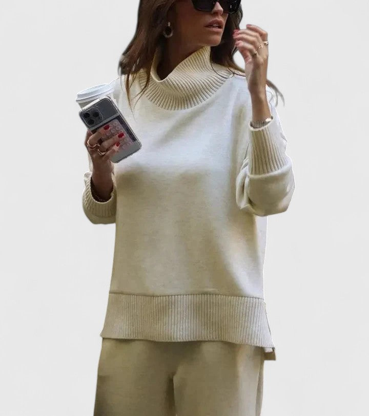 Women's Knitted Co Ord | High-Neck Sweater, Side Zip, Elastic Waist Pants 8