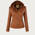 Women's Leather Biker Jacket | Removable Hood, Fitted Silhouette, Zip Detail 0