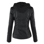 Women's Leather Biker Jacket | Removable Hood, Fitted Silhouette, Zip Detail 3