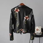 Women's Leather Jacket | Cropped Fit, Floral Embroidery, Stud Details 4