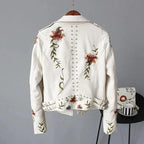 Women's Leather Jacket | Cropped Fit, Floral Embroidery, Stud Details 8