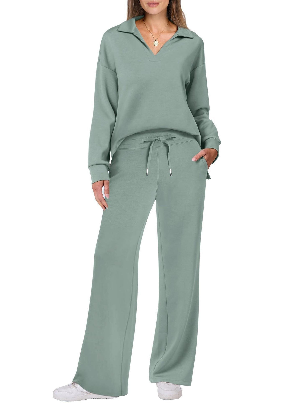 Women's Leisure Set | Regular Fit Zipper Pullover, Wide Pants, Comfortable Casual Outfit 10
