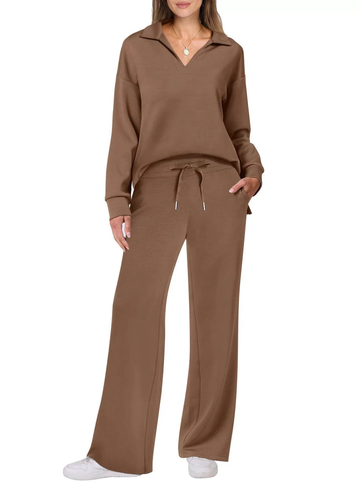 Women's Leisure Set | Regular Fit Zipper Pullover, Wide Pants, Comfortable Casual Outfit 13