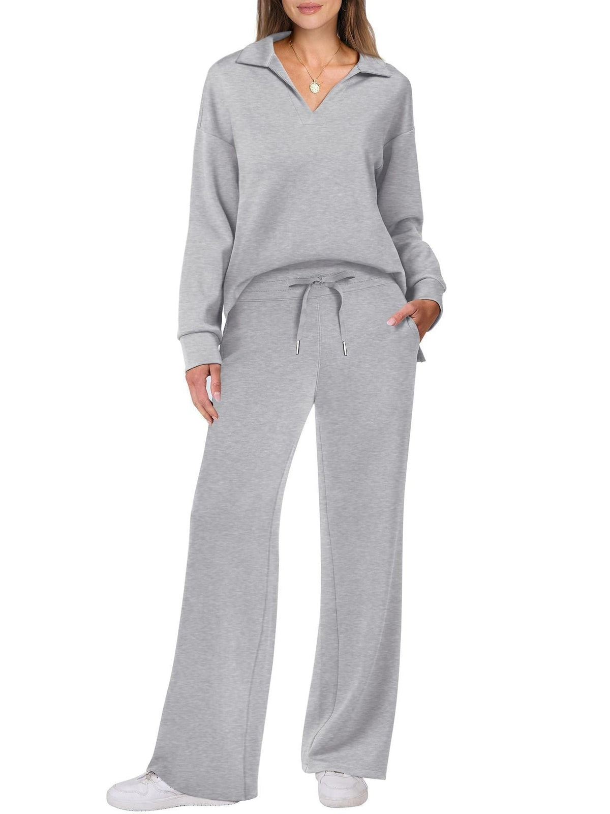 Women's Leisure Set | Regular Fit Zipper Pullover, Wide Pants, Comfortable Casual Outfit 15