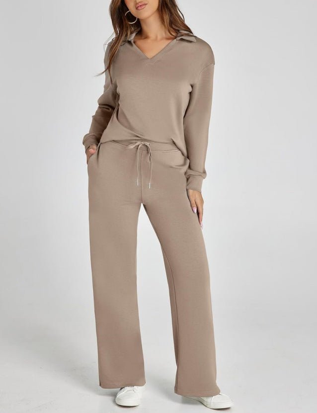 Women's Leisure Set | Regular Fit Zipper Pullover, Wide Pants, Comfortable Casual Outfit 9