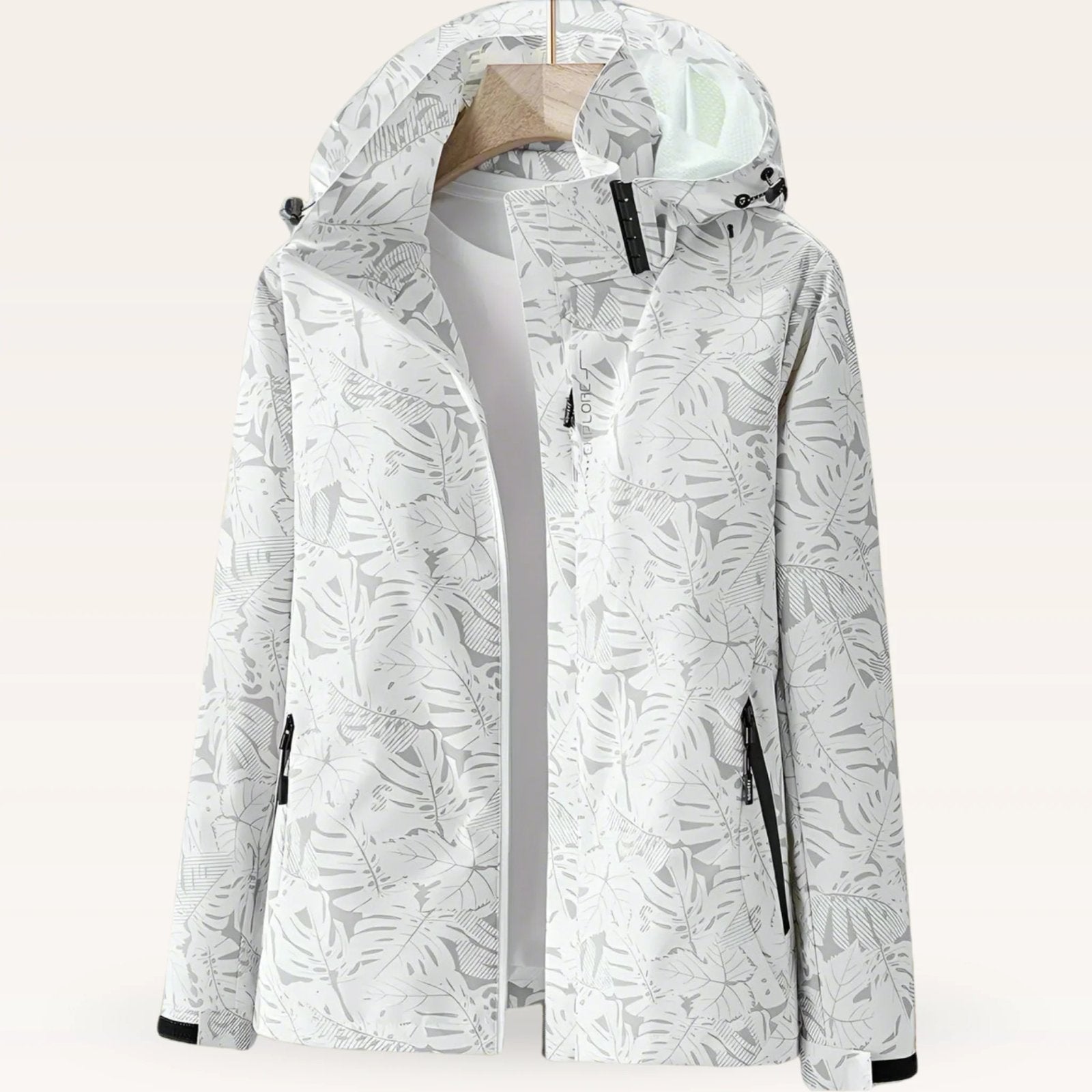 Women's Lightweight Hooded Windbreaker Jacket | Tropical Leaf Print, Zip Pockets 0