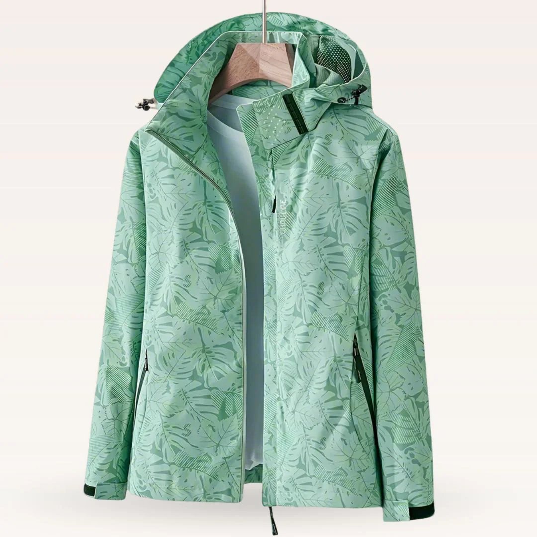 Women's Lightweight Hooded Windbreaker Jacket | Tropical Leaf Print, Zip Pockets 1