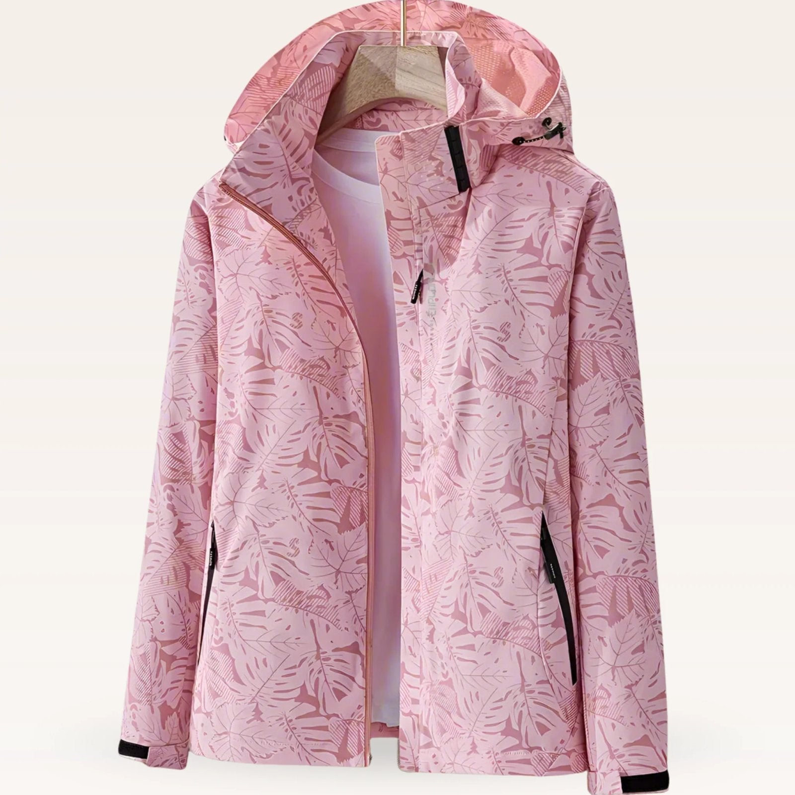 Women's Lightweight Hooded Windbreaker Jacket | Tropical Leaf Print, Zip Pockets 3