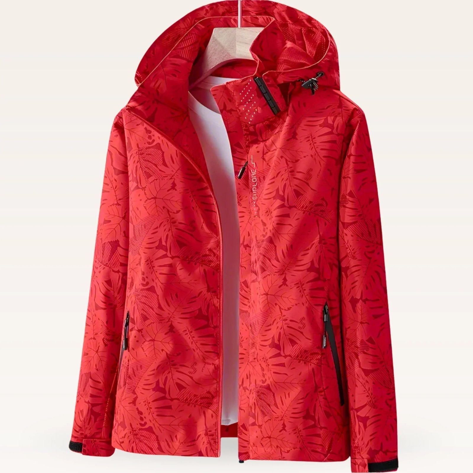 Women's Lightweight Hooded Windbreaker Jacket | Tropical Leaf Print, Zip Pockets 4