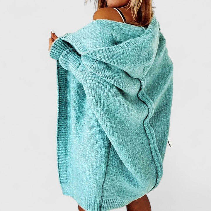 Women's Long Cardigan | Oversized Knit with Large Hood, Knee-Length 0