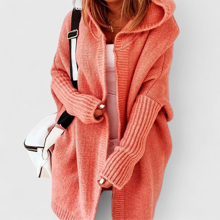 Women's Long Cardigan | Oversized Knit with Large Hood, Knee-Length 1