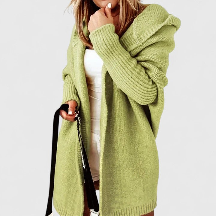 Women's Long Cardigan | Oversized Knit with Large Hood, Knee-Length 4