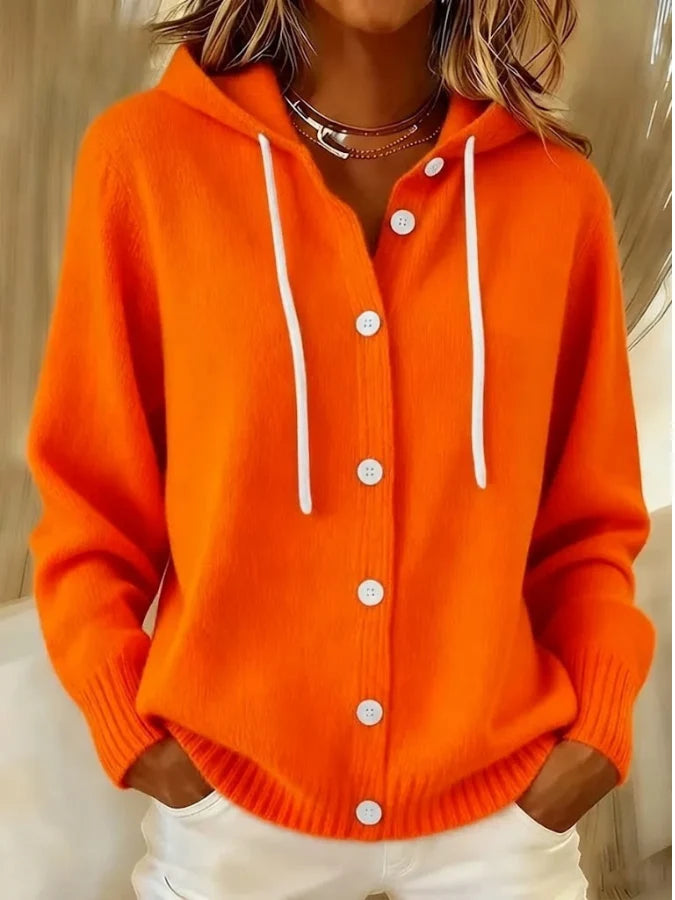 Women's Long Cardigan | Oversized, Ribbed Knit, Hooded, Button Front 3