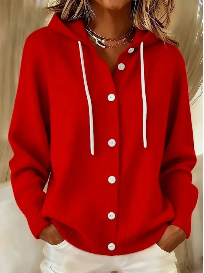 Women's Long Cardigan | Oversized, Ribbed Knit, Hooded, Button Front 4
