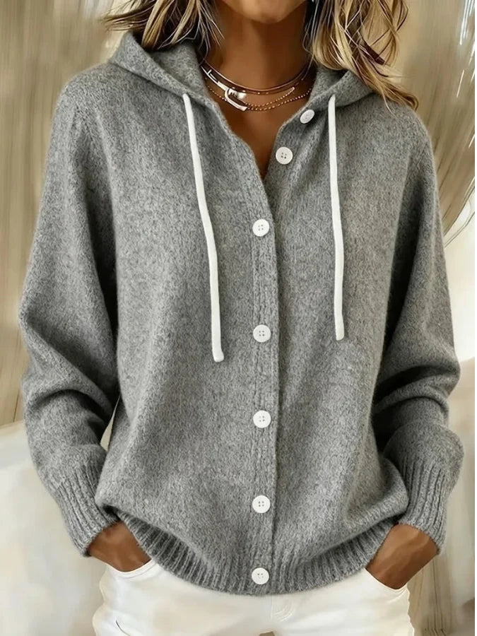 Women's Long Cardigan | Oversized, Ribbed Knit, Hooded, Button Front 5