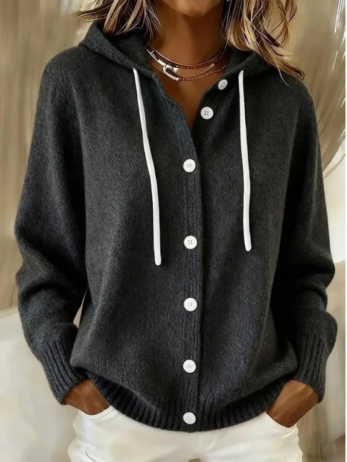 Women's Long Cardigan | Oversized, Ribbed Knit, Hooded, Button Front 6