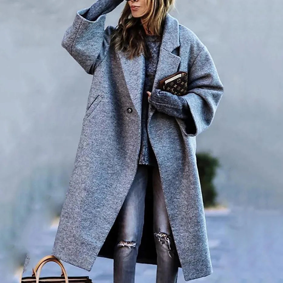 Women's Long Coat | Wool Blend, Full-Length Design, Lapel Collar 6