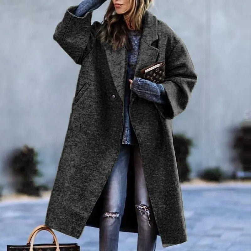 Women's Long Coat | Wool Blend, Full-Length Design, Lapel Collar 8