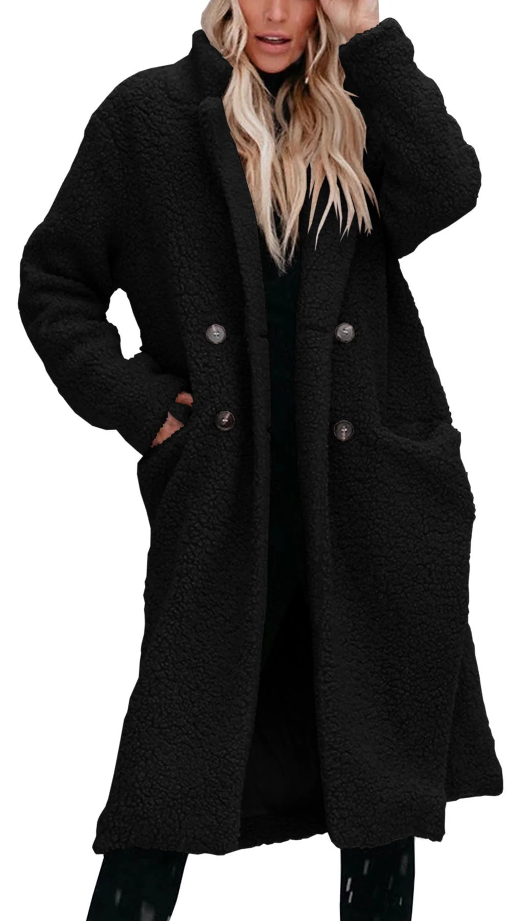 Women's Long Teddy Coat | Soft Texture, Button Front, Relaxed Fit, Knee-Length 1
