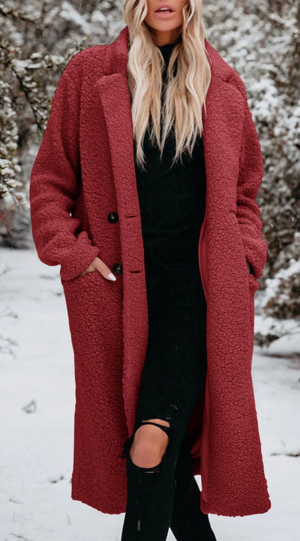 Women's Long Teddy Coat | Soft Texture, Button Front, Relaxed Fit, Knee-Length 2