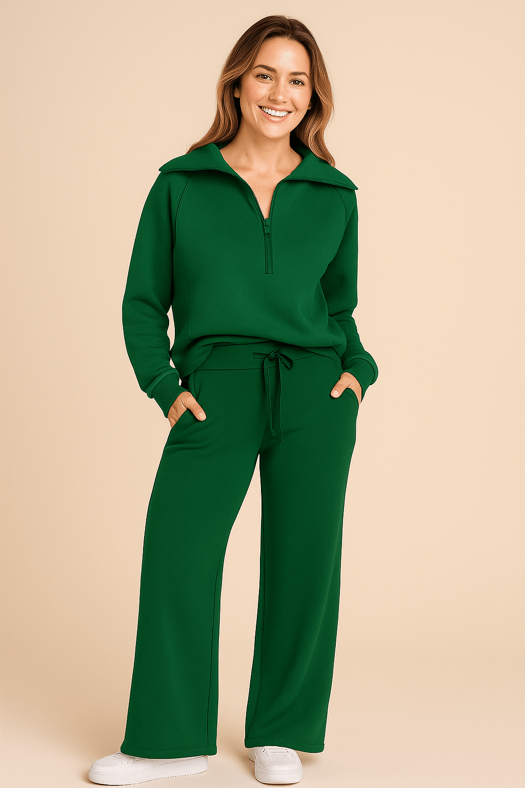 Women's Lounge Set | Half-Zip Sweater, Wide Trousers, Regular Fit Loungewear 2