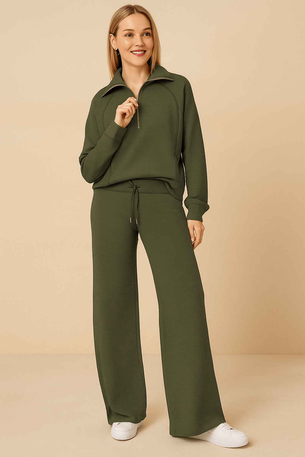 Women's Lounge Set | Half-Zip Sweater, Wide Trousers, Regular Fit Loungewear 3