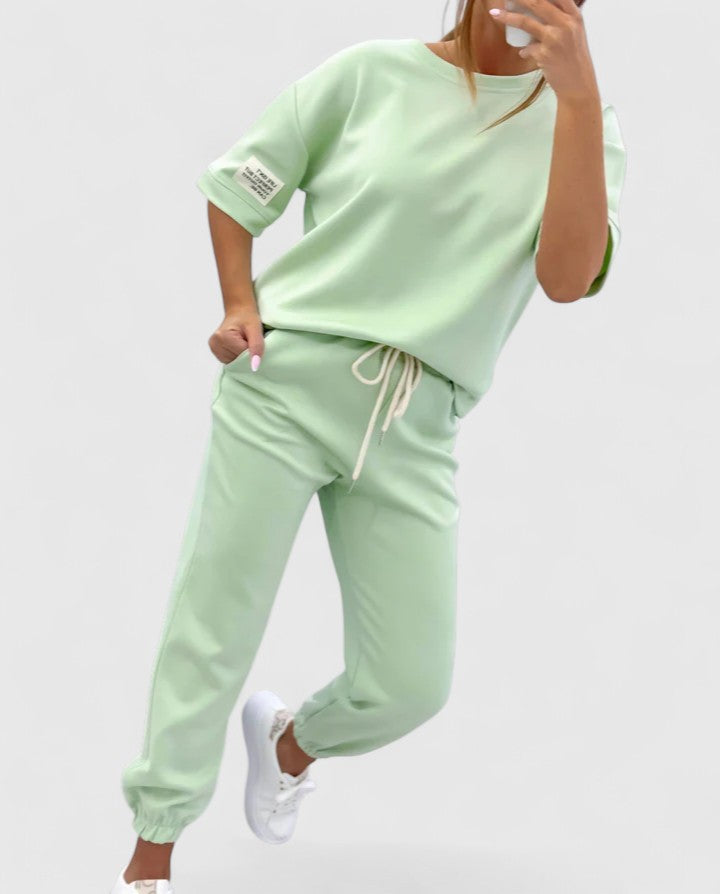 Women's Loungewear Set | Half-Moon Sleeve Top and Ankle-Length Trousers with Adjustable Waist 1
