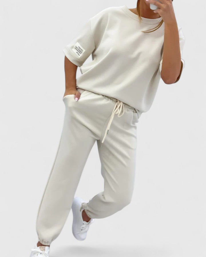 Women's Loungewear Set | Half-Moon Sleeve Top and Ankle-Length Trousers with Adjustable Waist 2