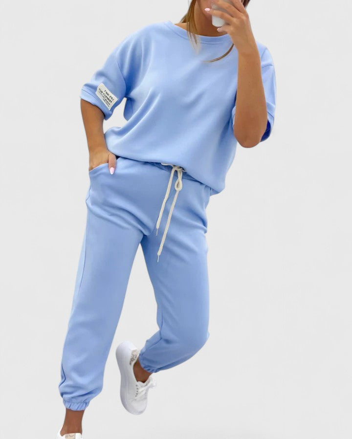 Women's Loungewear Set | Half-Moon Sleeve Top and Ankle-Length Trousers with Adjustable Waist 8