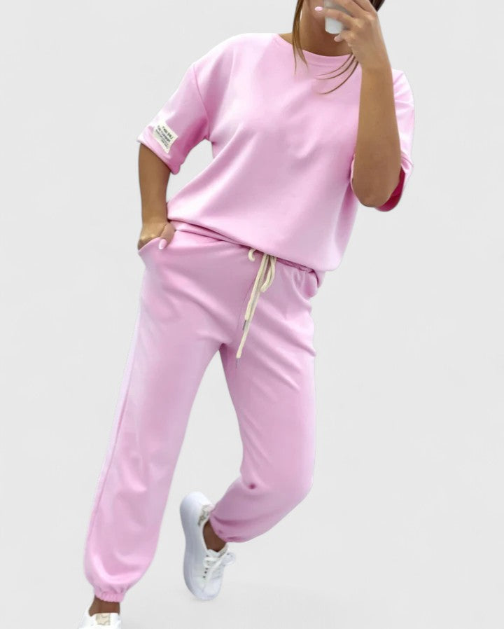 Women's Loungewear Set | Half-Moon Sleeve Top and Ankle-Length Trousers with Adjustable Waist 9