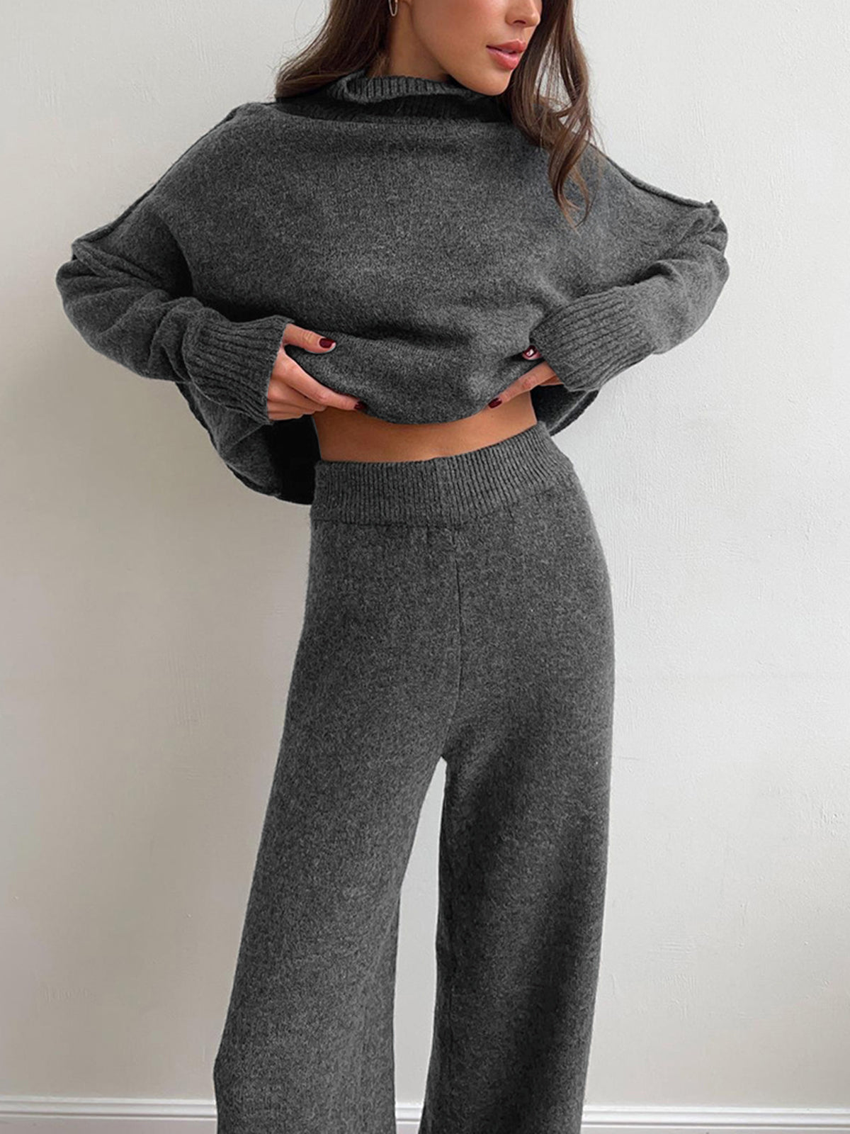 Women's Loungewear Set | Soft Knit Turtleneck Sweater and Loose Pants in Camel 6
