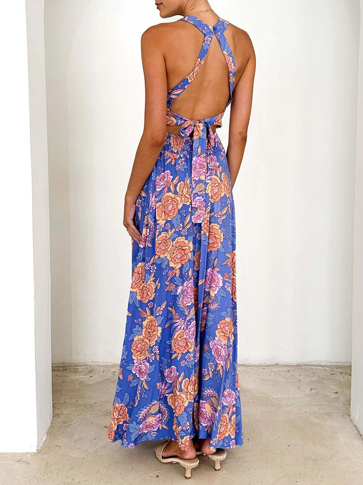 Women's Maxi Dress | Bohemian Floral Print, Sleeveless Summer Style 4