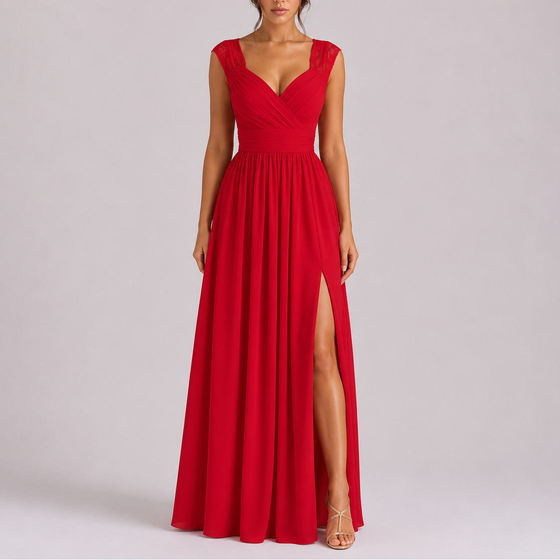 Women's Maxi Dress | Elegant Lace Shoulder, Side Slit, Formal Summer Dress 0