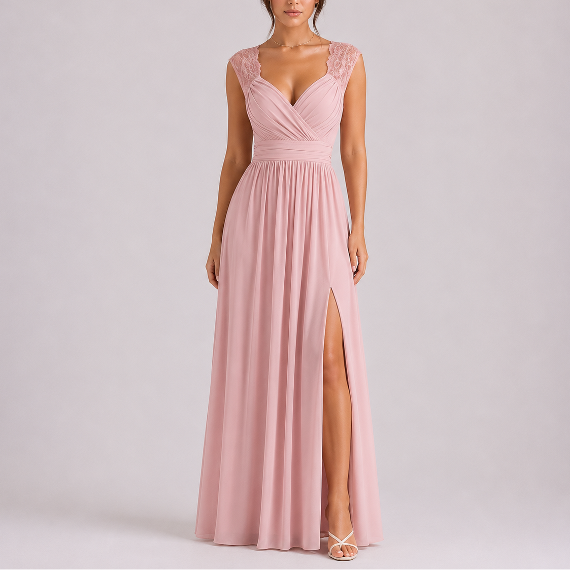 Women's Maxi Dress | Elegant Lace Shoulder, Side Slit, Formal Summer Dress 1