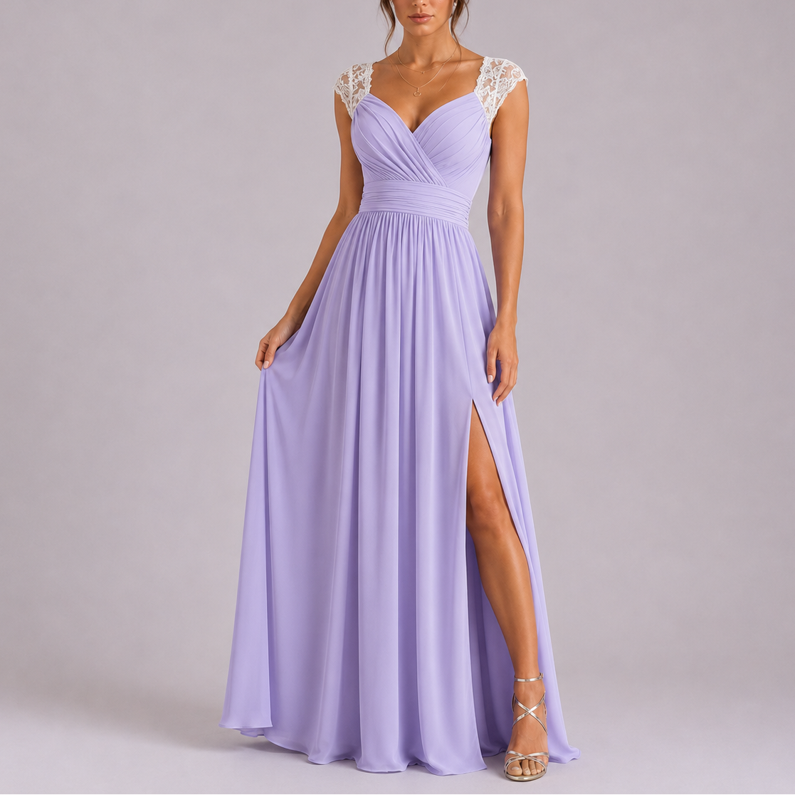 Women's Maxi Dress | Elegant Lace Shoulder, Side Slit, Formal Summer Dress 2