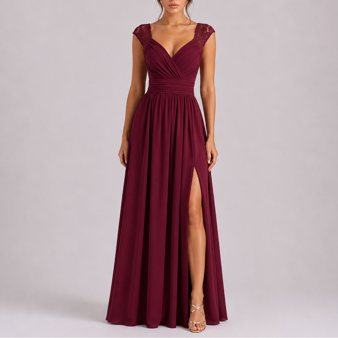 Women's Maxi Dress | Elegant Lace Shoulder, Side Slit, Formal Summer Dress 4