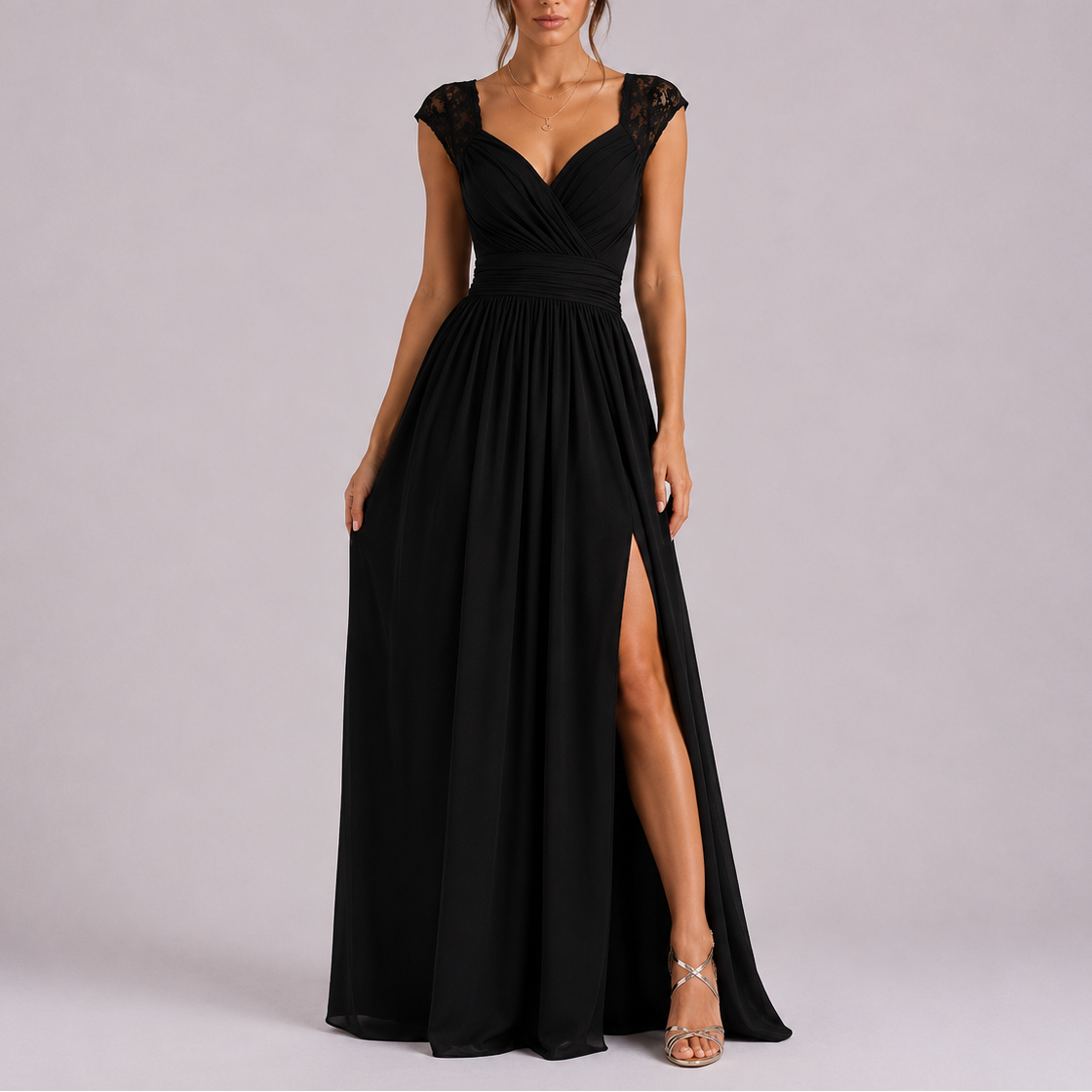 Women's Maxi Dress | Elegant Lace Shoulder, Side Slit, Formal Summer Dress 5
