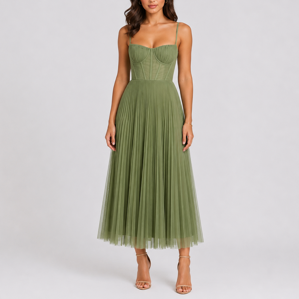Women's Maxi Dress | Elegant Pleated Skirt, Fitted Bodice for Formal Events 0