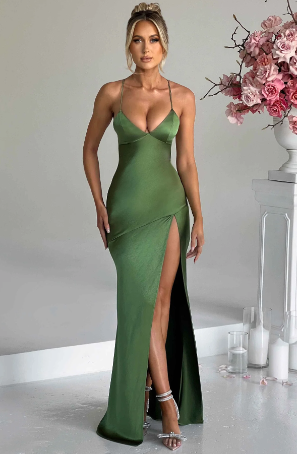 Women's Maxi Dress | High Slit, Spaghetti Straps, V-Neck, Formal Summer Wear 6