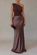 Women's Maxi Dress | One-Shoulder Pleated Design, Elegant for Formal Events 0