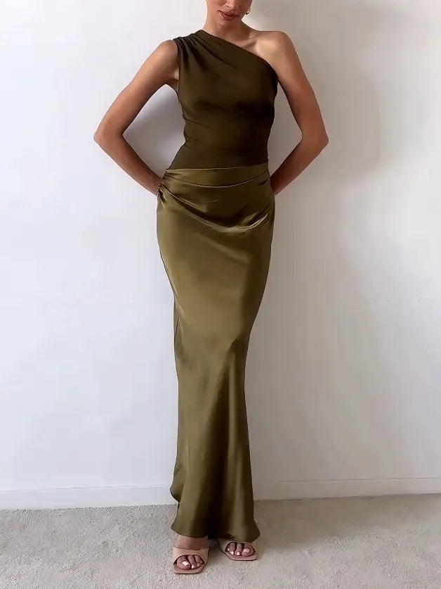 Women's Maxi Dress | One-Shoulder Pleated Design, Elegant for Formal Events 4