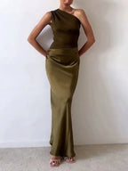 Women's Maxi Dress | One-Shoulder Pleated Design, Elegant for Formal Events 4